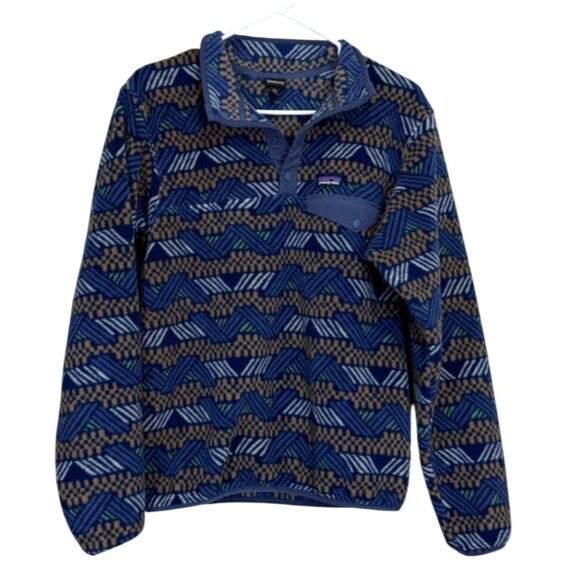 Patagonia Synchilla Fleece Pullover Snap-T Geometric Blue Cliffside Kids XXL - Picture 1 of 6